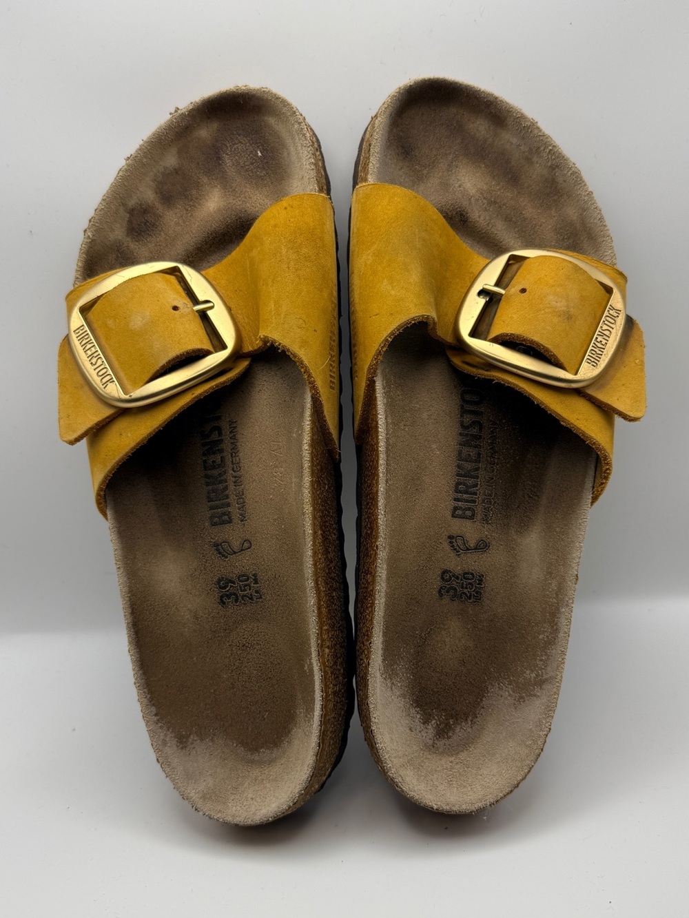 Birkenstock Madrid Big Buckle Mustard Yellow Nubuck Sandals Size 39/ Women’s 8.5 - Picture 2 of 7